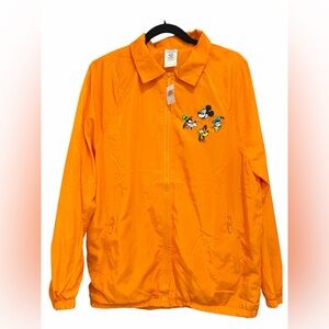 DISNEY Orange zipup windbreaker w Mickey Mouse Donald Duck Goofy size medium